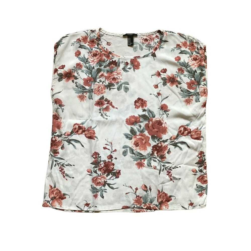 Forever 21 Floral Rose Cap Sleeve Top Blouse Size M